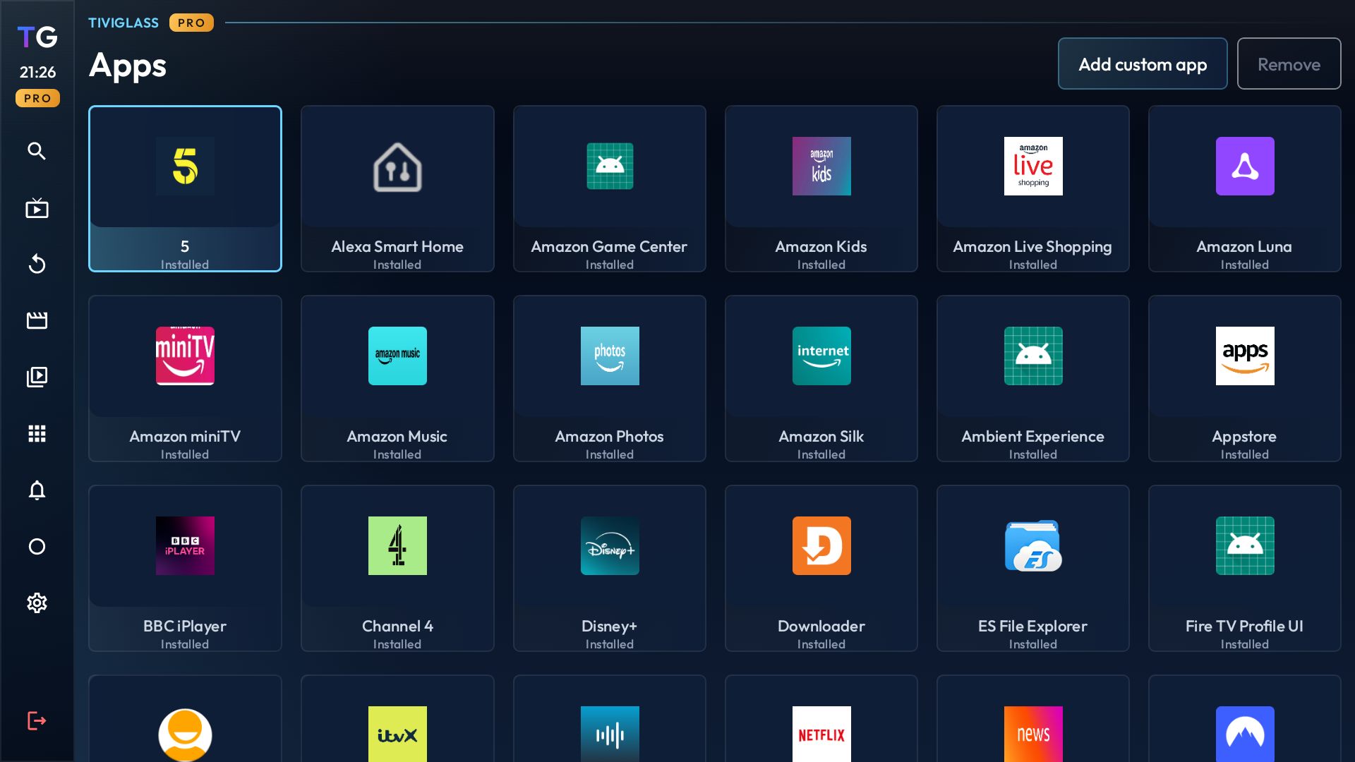 TiviGlass apps grid screen